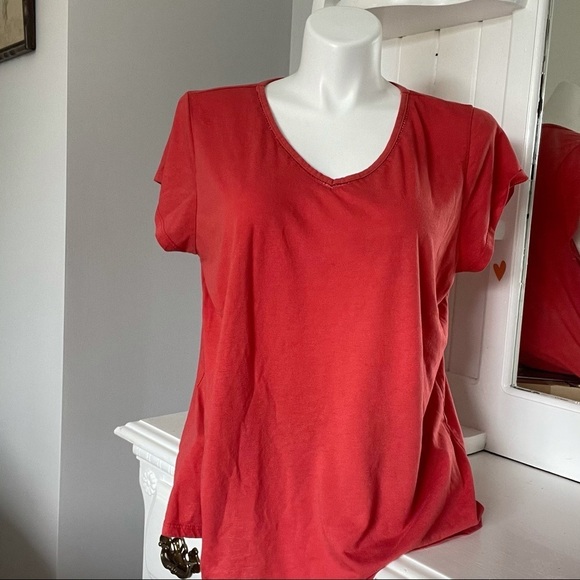 Unbranded Red Orange Crochet V-Neck Tee - Picture 5 of 7